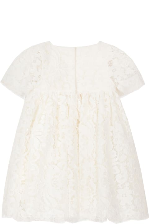 Dolce & Gabbana Clothing for Baby Girls Dolce & Gabbana Short Sleeve Baptism Dress In Empire Cut Lace