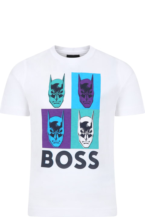 Hugo Boss Topwear for Boys Hugo Boss White T-shirt For Boy With Batman Print