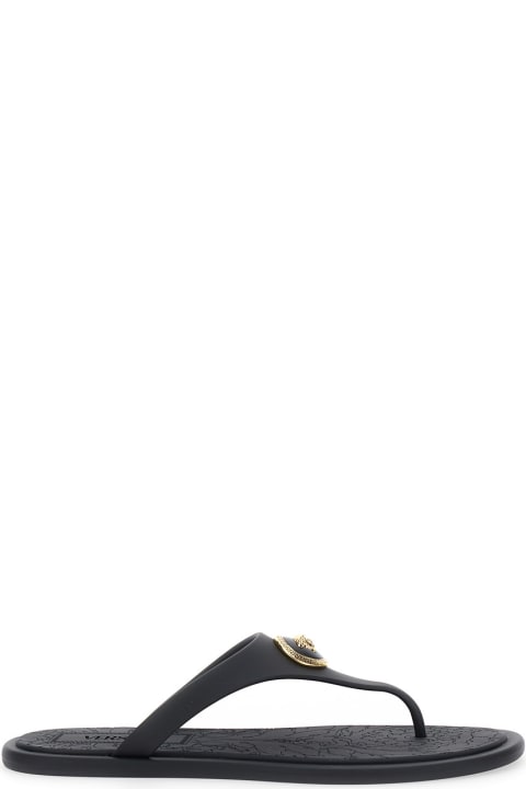 Versace Black Slides With Medusa Detail In Rubber Woman