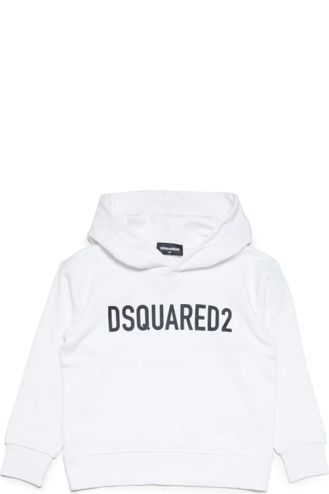 Dsquared2 Sweaters & Sweatshirts for Boys Dsquared2 D2s699u Slouch Fit-eco Sweat-shirt Dsquared White Organic Cotton Sweatshirt With Hood And Logo