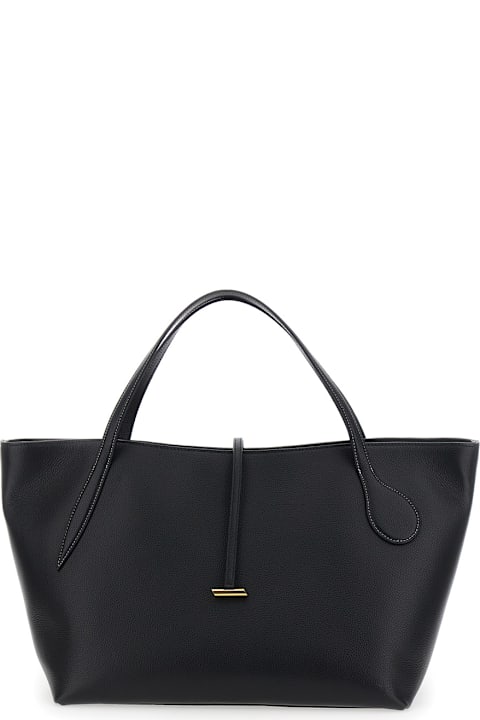 Little Liffner Bags for Women Little Liffner 'zip Penne' Black Tote Bag With Two Top Handles And Logo Plaque On The Front In Leather Woman