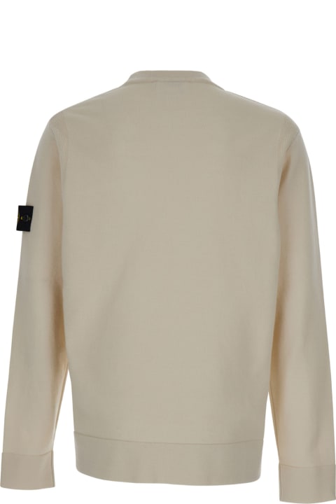 Stone Island Sweaters for Women Stone Island White Sweater With Logo Patch In Wool Man