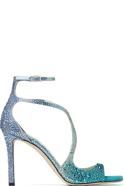 Jimmy Choo Shoes for Women Jimmy Choo Azia 95 Sandal In Blue Peacock With Crystals