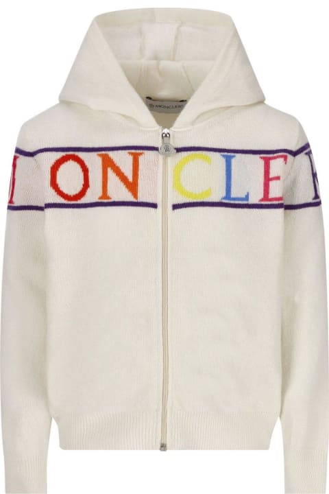 Sale for Baby Girls Moncler Logo Patch Ziepped Knitted Cardigan
