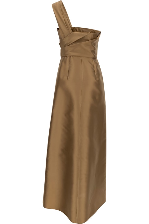 ウィメンズ Alberta Ferrettiのワンピース＆ドレス Alberta Ferretti 'mikado' Beige Maxi One-shoulder Draped Dress In Satin Woman