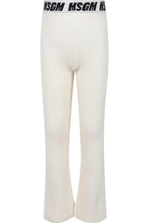MSGM Kids MSGM Ivory Trousers For Girl With Logo