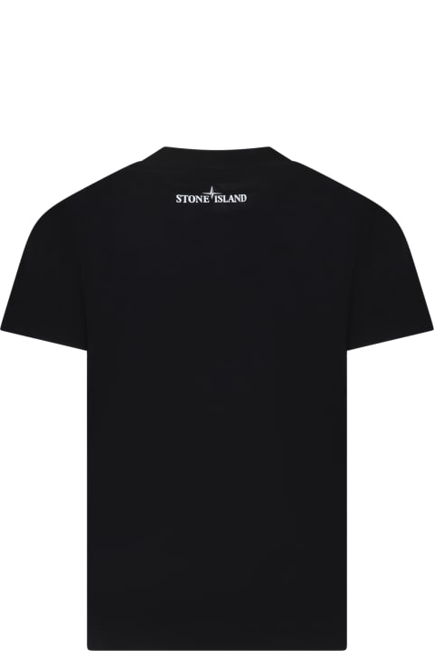 Stone Island Junior for Kids Stone Island Junior Black T-shirt For Boy With Print And Logo