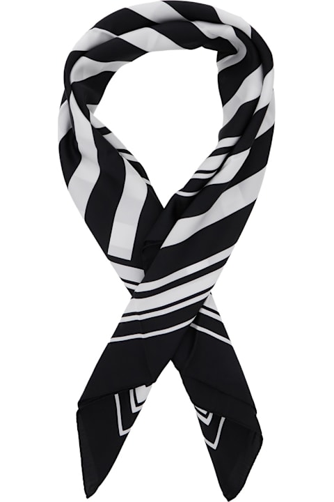 Scarves for Men Dolce & Gabbana Black And White Square Scarf With Logo Lettering On The Front And All-over Striped Motif In Silk Man