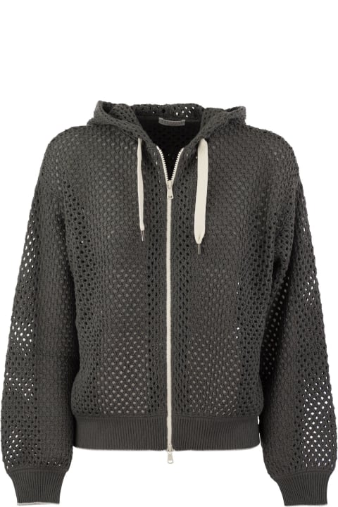 Coats & Jackets for Women Brunello Cucinelli Dazzling Net Cotton Zip Hoodie