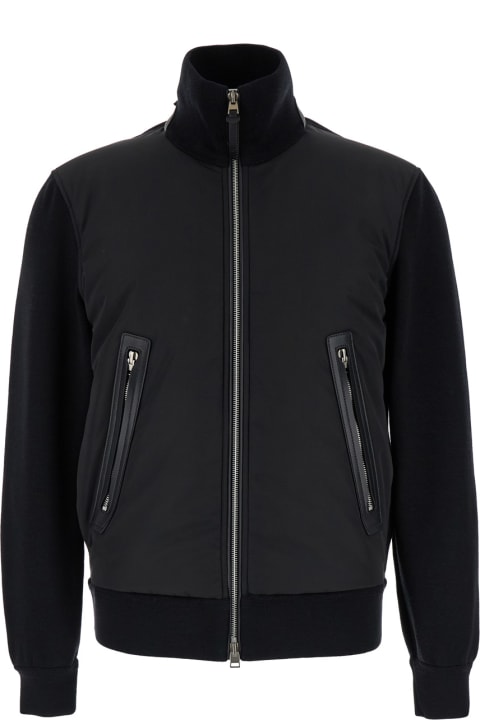 Tom Ford Coats & Jackets for Men Tom Ford Black Jacket With High Neck And Zip In Knit And Nylon Man