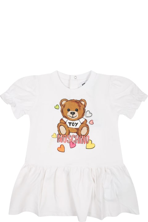 ベビーガールズのセール Moschino White Dress For Baby Girl With Teddy Bear Print