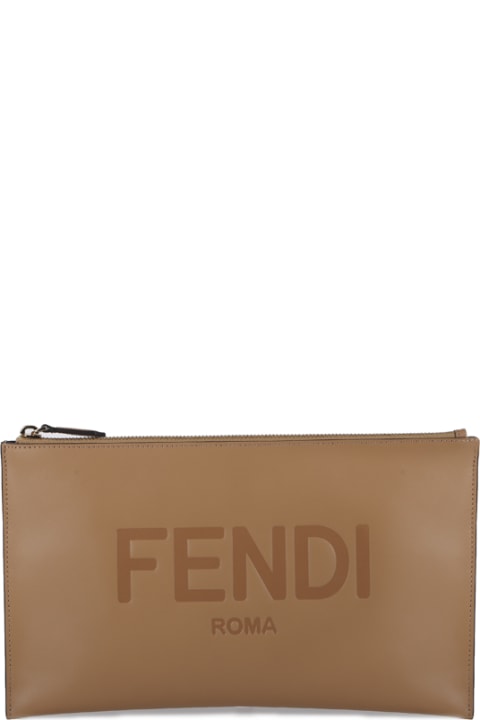 Leather Clutch With Lettering Logo
