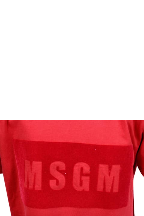 MSGM Kids MSGM Short-sleeved Crew Neck T-shirt In Cotton With Raised Lettering With Flocking