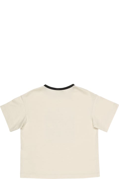 Fendi for Kids Fendi Beige T-shirt With Rhinestone Monogram