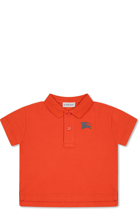 Burberry Topwear for Baby Boys Burberry Orange Polo Shirt For Baby Boy With Equestrian Knight