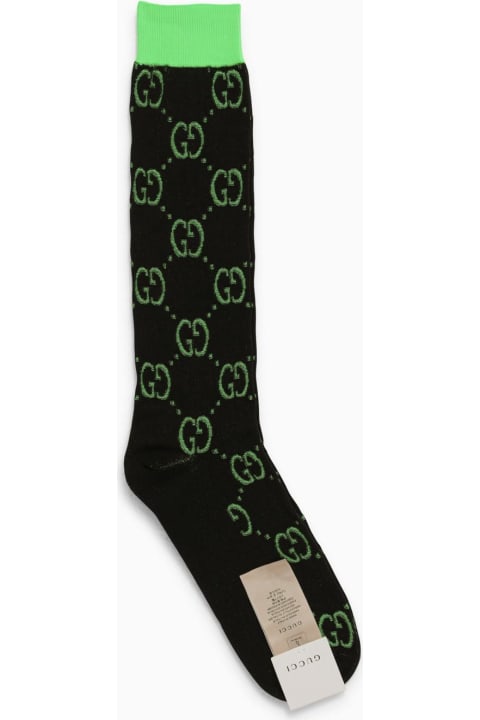 ウィメンズ Gucciのアンダーウェア Gucci Black And Green Socks With Gg Motif