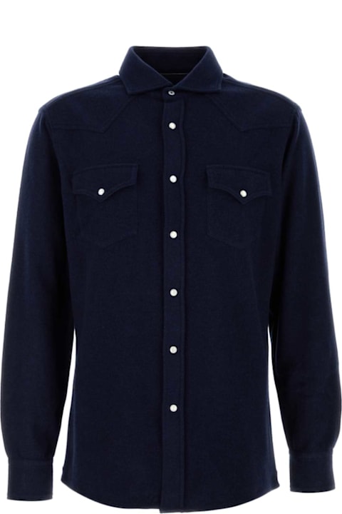 Homeware Brunello Cucinelli Navy Blue Flannel Shirt