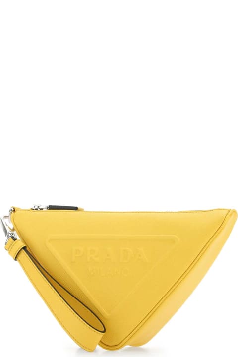 Bags for Men Prada Yellow Leather Triangle Clutch