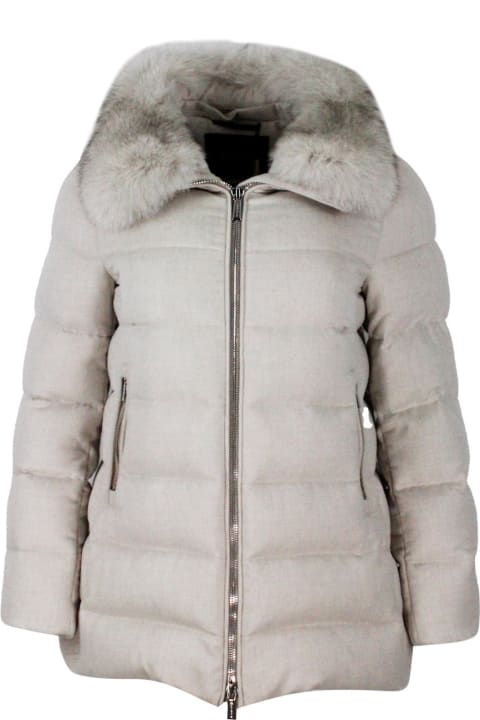 Moorer Coats & Jackets for Women Moorer Coat Made In Fine Cashmere Blend Flannel Padded With Goose Down. Collar Trimmed With Detachable Fox Fur.
