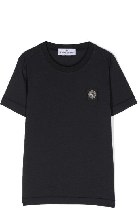 Stone Island Junior for Kids Stone Island Junior Blue Crewneck Short-sleeved T-shirt And Contrasting Patch Logo In Cotton Boy