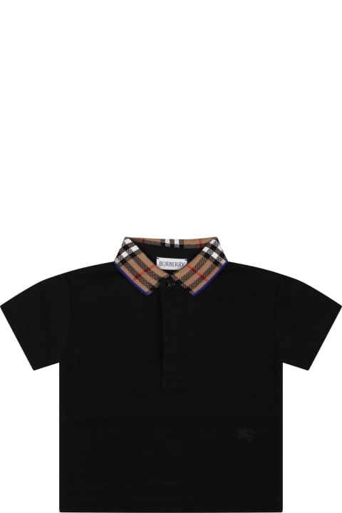Sale for Baby Boys Burberry Black Polo Shirt For Baby Boy With Vintage Check On The Collar