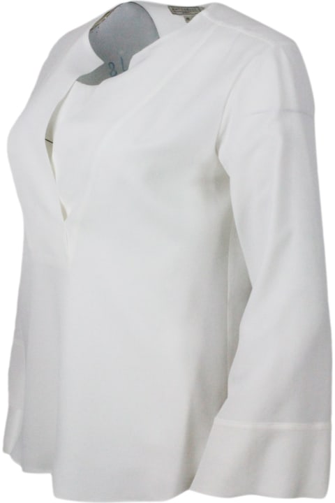 Antonelli Topwear for Women Antonelli Lightweight Shirt In Stretch Silk Crepes With V-neck. Fluid Fit