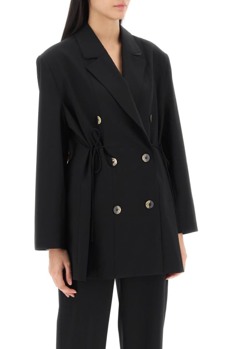 Ganni Coats & Jackets for Women Ganni Double-breasted Blazer With Self-tie Strings