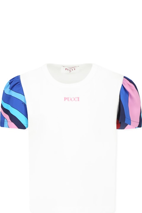 Pucci for Kids Pucci White T-shirt For Girl With Logo