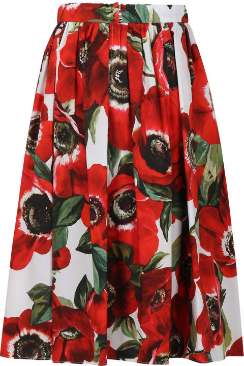 ガールズ ボトムス Dolce & Gabbana Red Skirt For Girl With Poppies Print