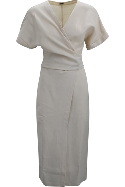 Brunello Cucinelli for Kids Brunello Cucinelli Long White Linen Wrap Dress