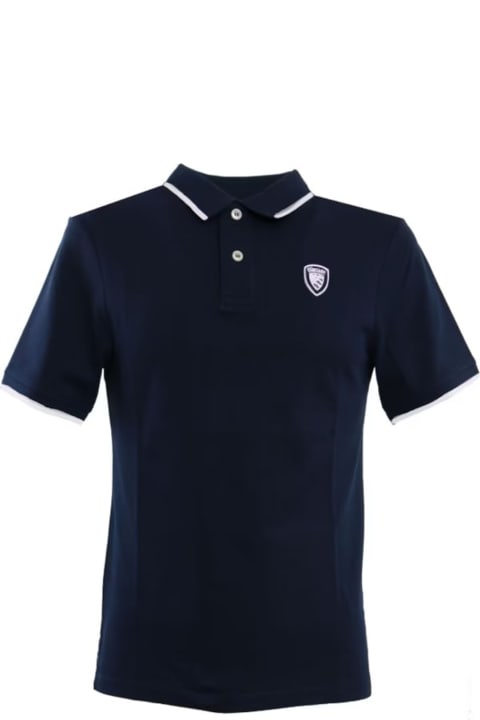 Blauer Topwear for Men Blauer Navy Blue Short-sleeved Polo Shirt With Inserts
