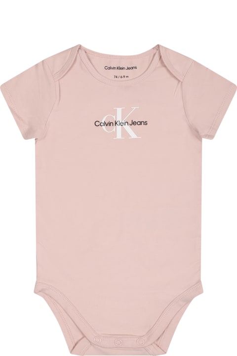 Bodysuits & Sets for Baby Girls Calvin Klein Pink Bodysuit For Baby Girl With Logo