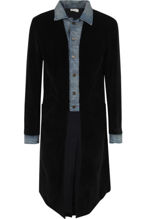 Greg Lauren Coats & Jackets for Men Greg Lauren Black Velvet Long Trucker Front