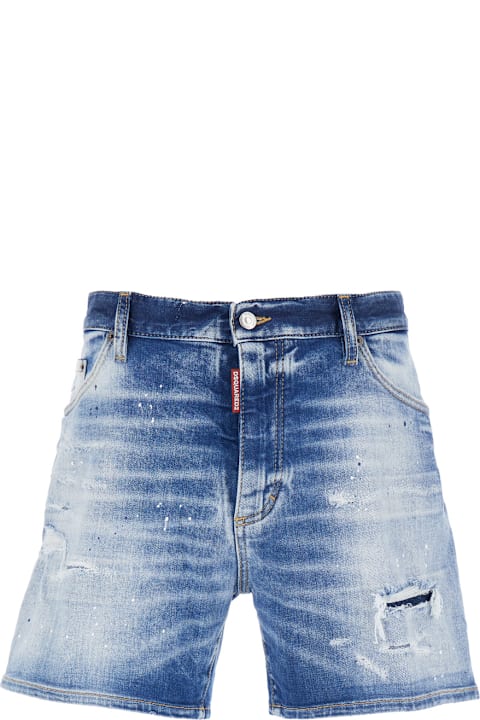 Dsquared2 for Men Dsquared2 Blue Jeans With Distressed Effect And Logo Patch On The Back In Denim Man