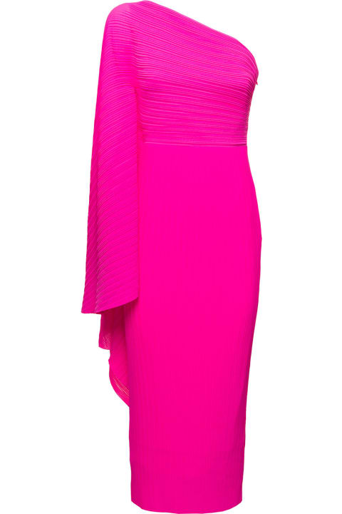 Solace London Clothing for Women Solace London 'lenna' Midi Fuchsia One-shoulder Dress In Pleated Fabric Woman