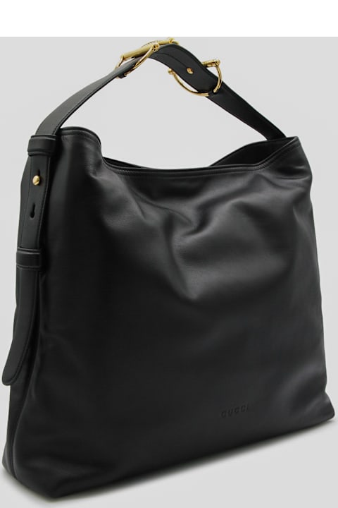 Homeware Gucci Black Leather Maxi Horsebit Shoulder Bag