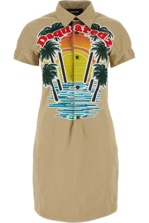 Fashion for Women Dsquared2 Beige Stretch Cotton Sunset Shirt Dress