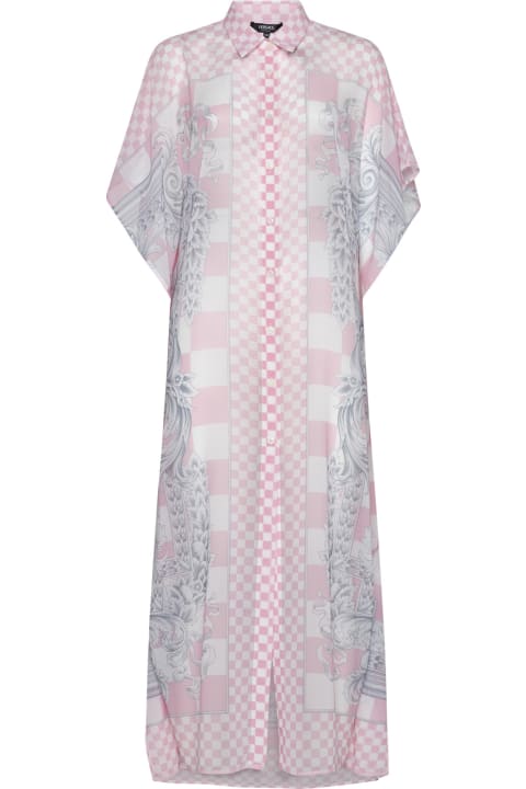 Versace Clothing for Women Versace Pink Shirt Dress With Barocco Check Print All-over In Viscose Woman