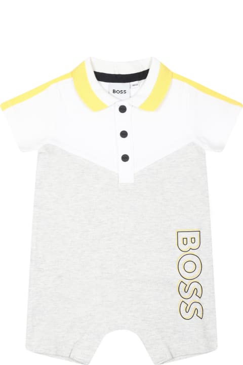Fashion for Baby Boys Hugo Boss Grey Romper For Baby Boy With Logo