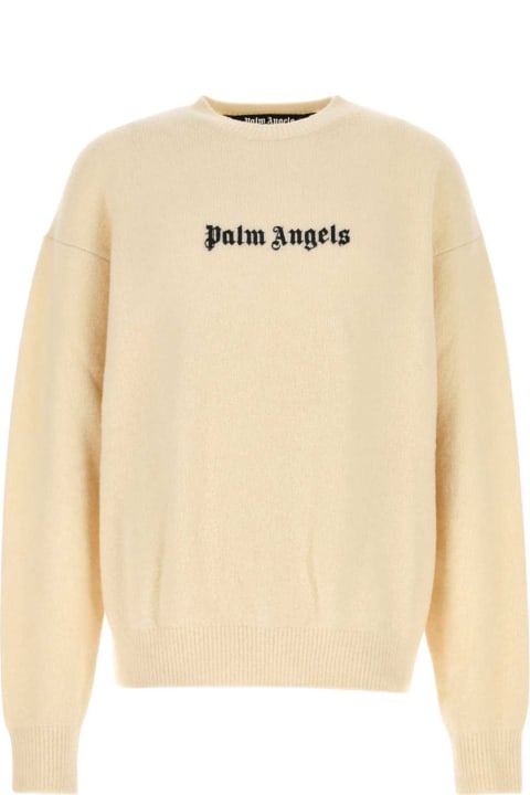 Palm Angels Sweaters for Men Palm Angels Ivory Stretch Wool Blend Sweater