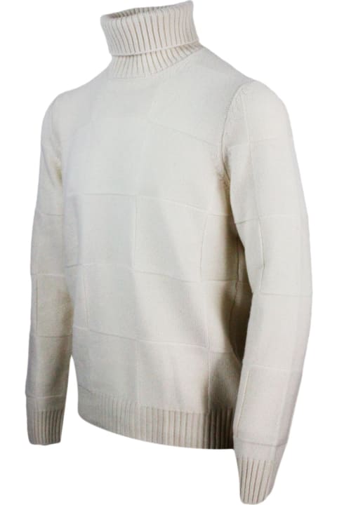 Barba Napoli Sweaters for Men Barba Napoli Turtleneck Sweater In Pure And Soft Cashmere With Alternating Embossed Squares