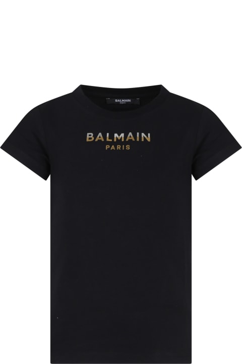 Balmain Topwear for Girls Balmain Black T-shirt For Girl With Logo