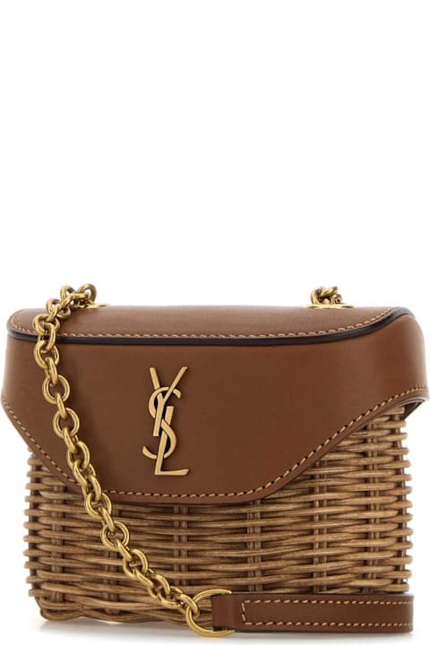 Homeware Saint Laurent Two-tone Wicker And Leather Mini Box June Crossbod
