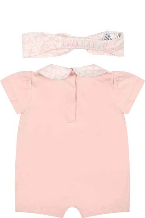 ベビーガールズ ボディスーツ＆セットアップ Dolce & Gabbana Pink Romper For Baby Girl With Logo