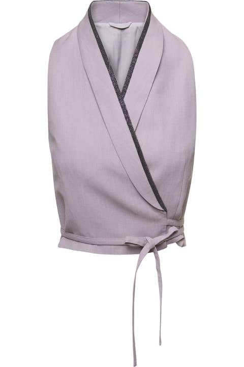 Lilac Cropped Gilet Jacket In Silk And Linen Blend  Woman