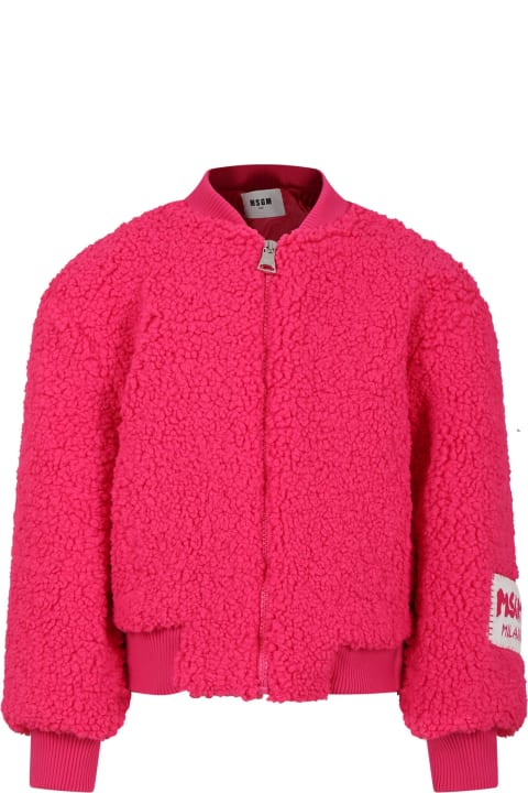 Coats & Jackets for Girls MSGM Fuchsia Faux Fur Coat For Girl With Logo