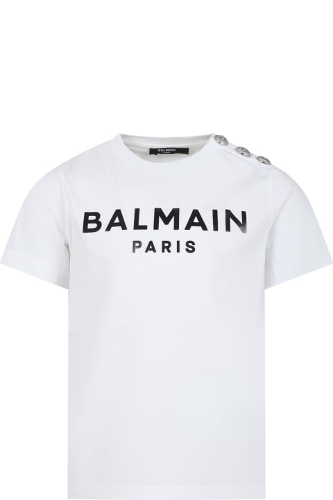 Topwear for Boys Balmain White T-shirt For Kids With Logo