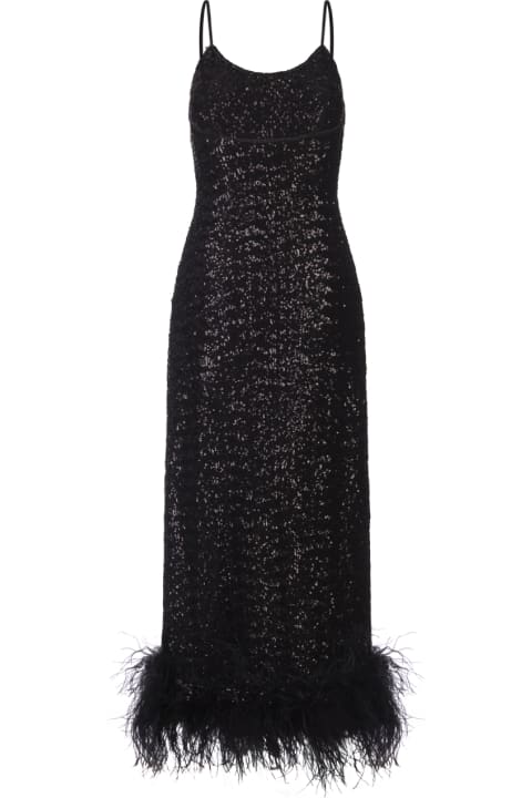 Oseree for Women Oseree Black Sequined Petticoat Dress With Feathers