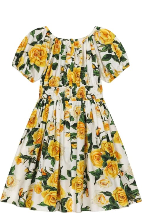 Dolce & Gabbana Dresses for Girls Dolce & Gabbana Ruffled Dress With Yellow Roses Print