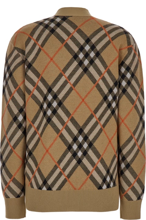 Sweaters for Women Burberry Beige Cardigan With Check Motif In Wool And Mohair Woman
